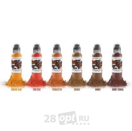 Сет красок для художественной татуировки World Famous Tattoo Ink by Maks Kornev, Brick Tone Color, 6 цветов, 30 мл